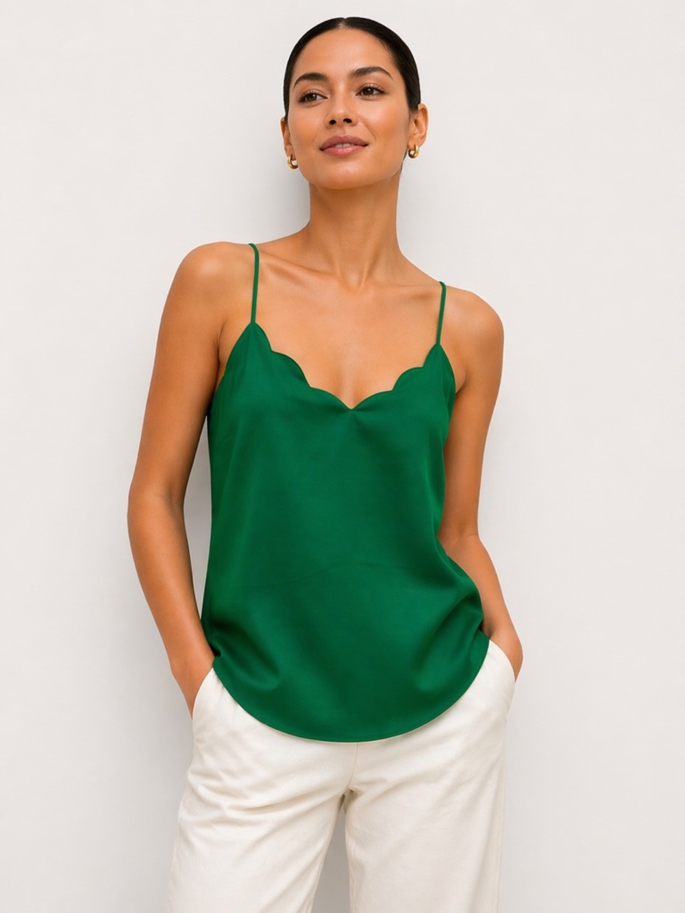 J Crew Scalloped Cami Top V Neck Blouse Spaghetti Strap Tank Green Size Small 4